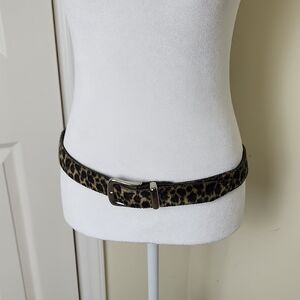 Leopard Print Belt with Silver Buckle Size L Retro Y2K